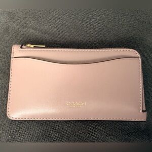 Coach Taupe Leather Wallet with Gold Zipper